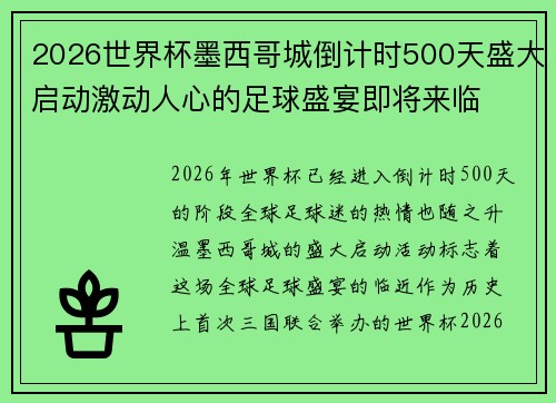 2026世界杯墨西哥城倒计时500天盛大启动激动人心的足球盛宴即将来临